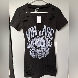 Black Distressed T-Shirt Dress